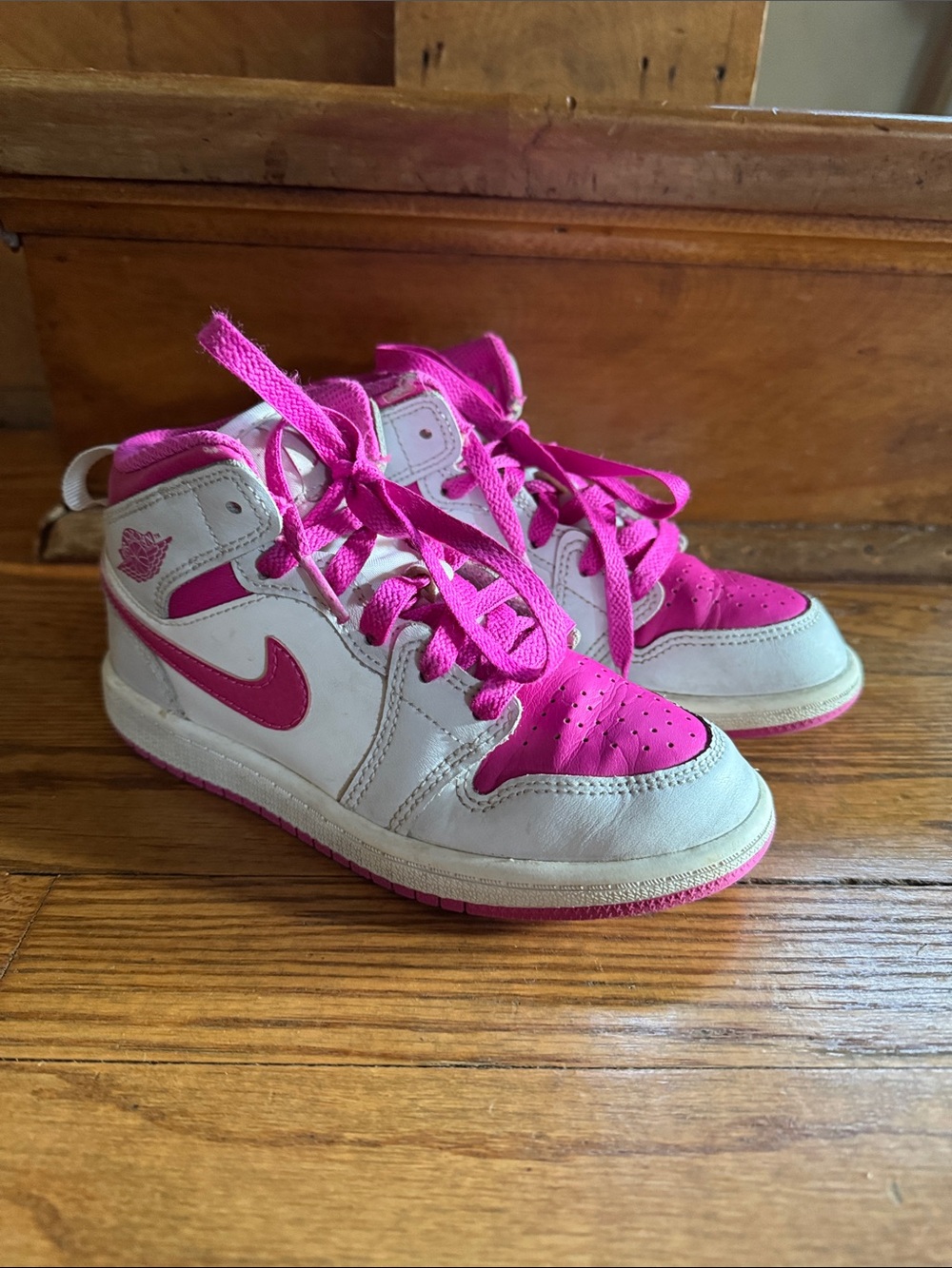 Air Jordan Nike Kids White and Hot Pink High-Top Sneakers, 13C
